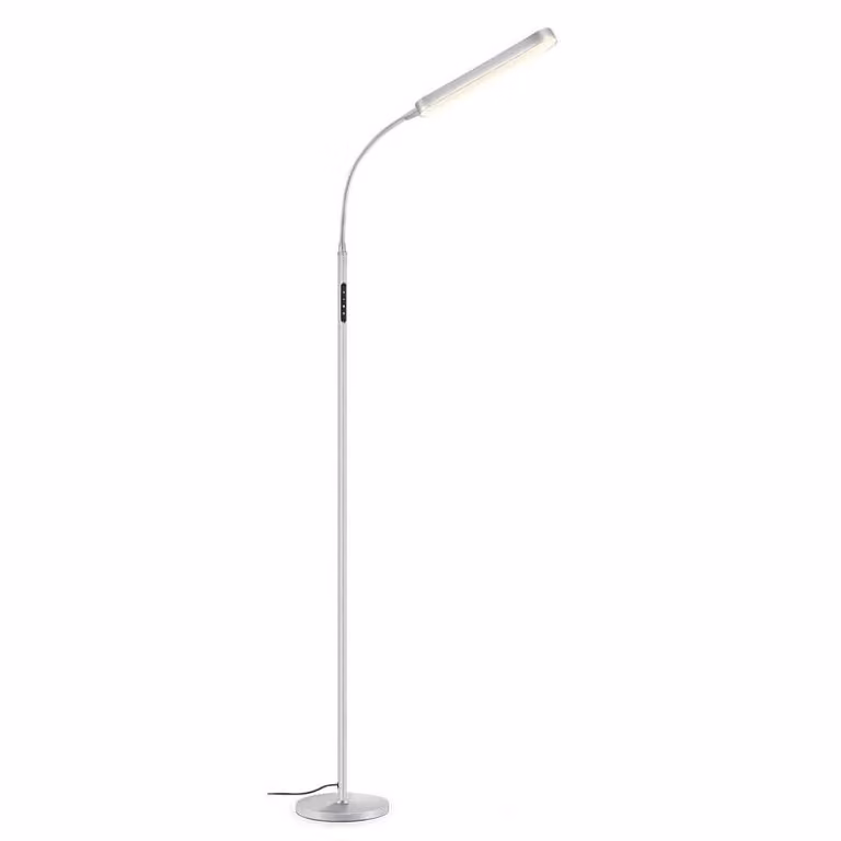 Lámpara de pie LED Outon de 12W con temperatura de color regulable CCT y mando a distancia en color plata