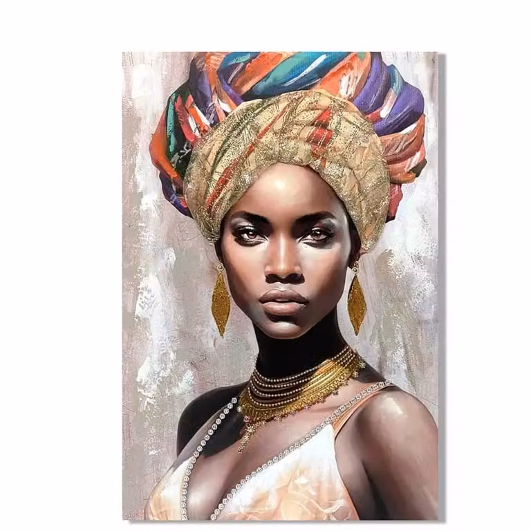 Cuadro étnico de rostro de mujer africana Signes Grimalt, multicolor y gris, An/P/Al: 120 x 80 x 3 cm