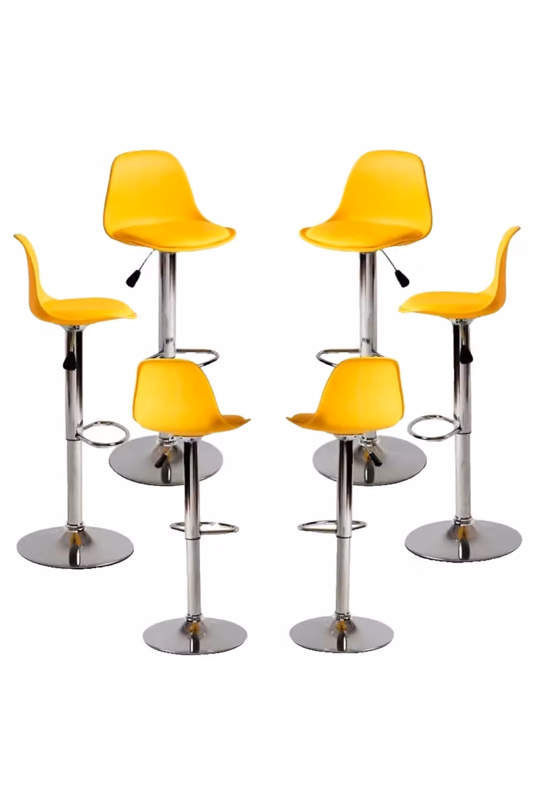 Pack de 6 taburetes de polipiel amarilla y estructura de metal de Regalos Miguel para cocina o comedor