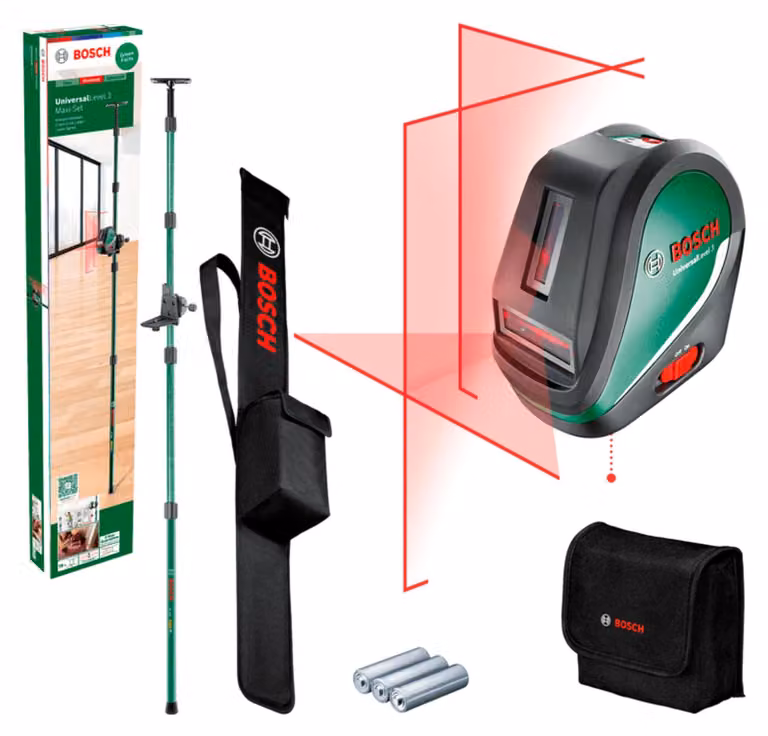 Nivel láser Bosch UniversalLevel 3 Maxi-Set con líneas cruzadas en color verde y negro