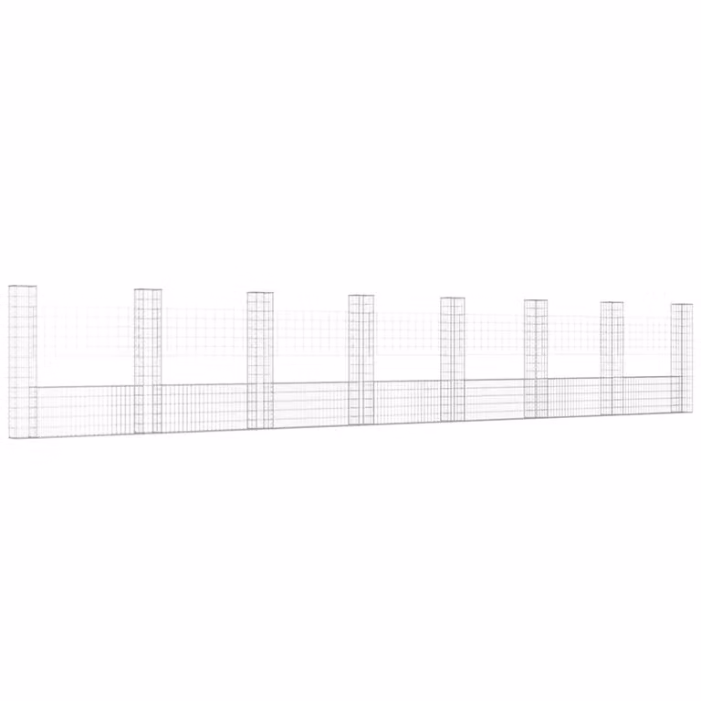 Cesta de gaviones en forma de U vidaXL con 8 postes de acero inoxidable, color gris, An/P/Al: 860 x 20 x 150 cm