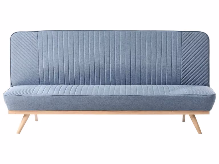 Sofá cama de 2 plazas Beliani en tela azul con sistema click clack y diseño moderno para salón