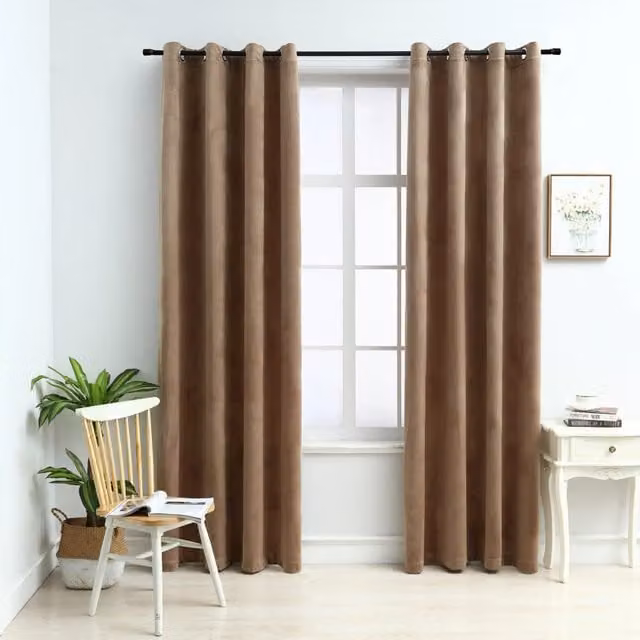 Juego de 2 cortinas opacas de terciopelo beige con anillas Vidaxl An/Al: 140 x 175 cm