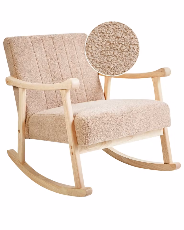 Mecedora Beliani de estilo escandinavo con tapicería de tejido bouclé beige y estructura de madera maciza de caucho