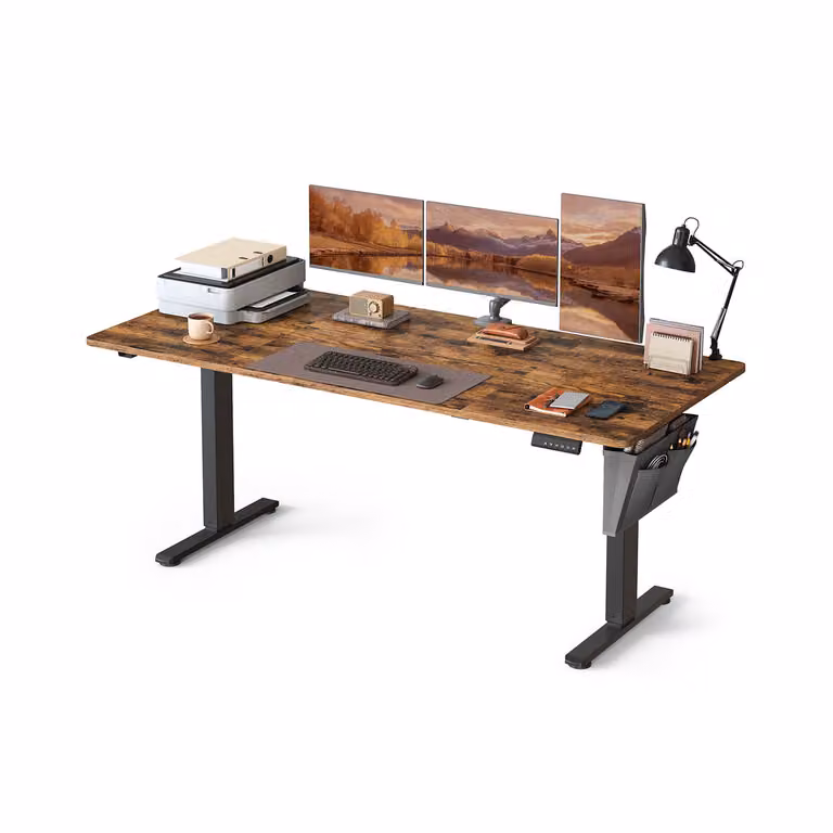Escritorio eléctrico ajustable SONGMICS para oficina en casa, An/P/Al: 180 x 80 x 70-120 cm, marrón rústico y negro
