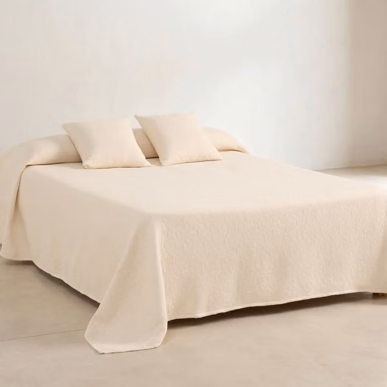 Colcha de algodón Gamusi con diseño floral jacquard en color beige para cama de 135/140 cm, An/P/Al: 235 x 270 cm