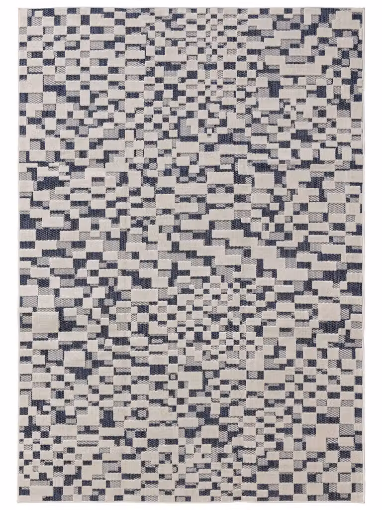 Alfombra Benuta para exterior e interior en azul y blanco, diseño moderno y fácil cuidado, An x P: 300 x 400 cm