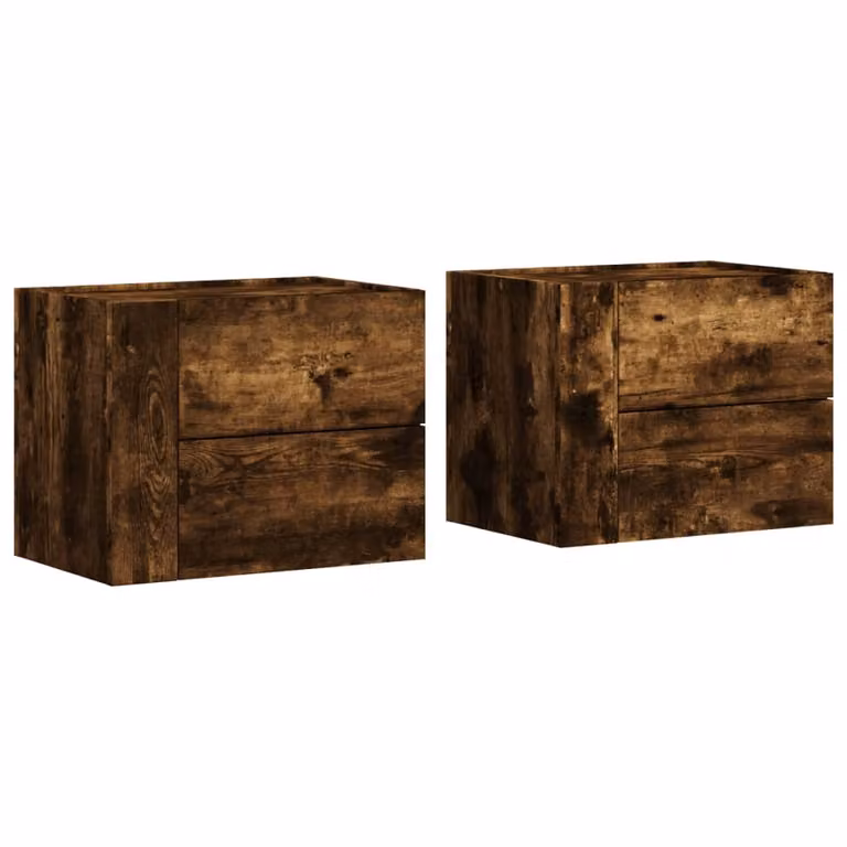 Set de 2 mesitas de noche de pared vidaXL en color roble ahumado, An/P/Al: 45 x 30 x 35 cm