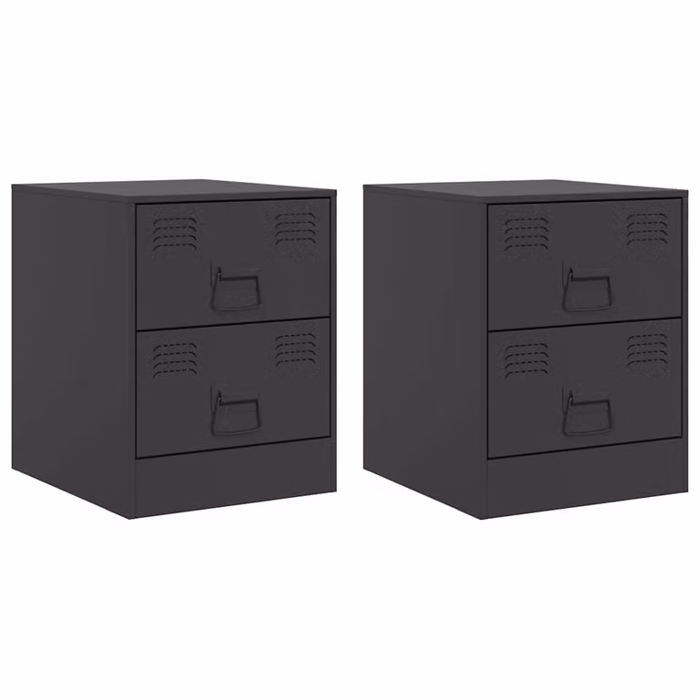 Set de 2 mesitas de noche modernas vidaXL en metal negro mate An/P/Al: 34,5 x 39 x 44 cm