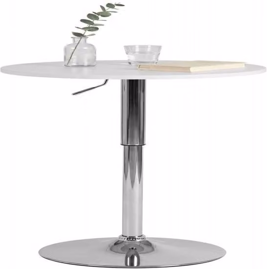 Mesa alta Lamoni de madera blanca con superficie giratoria y altura regulable, Diámetro: 60 cm