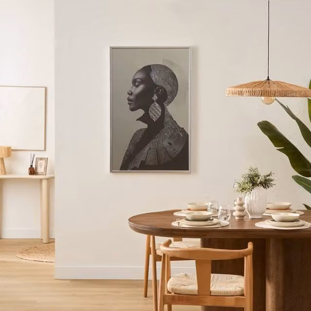 Lienzo rectangular Wonda de Atmosphera con diseño abstracto en blanco y negro, An/P/Al: 75 x 116 cm