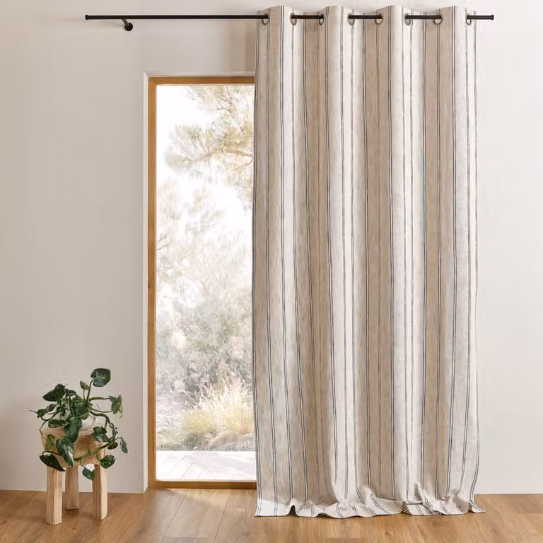 Cortina de rayas de algodón flameado beige con ojales Home Maison An/Al: 140 x 260 cm