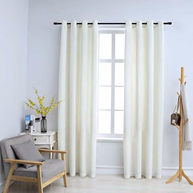 Set de 2 cortinas opacas de terciopelo con anillas Vidaxl en color crema, An/Al: 140 x 175 cm