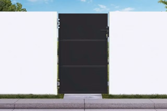 Puerta peatonal de acero galvanizado CASANOOV color negro mate, An/Al: 100 x 160 cm