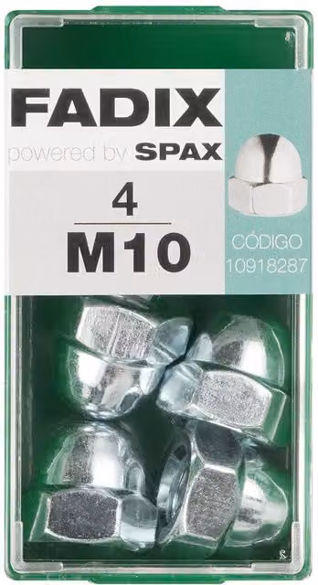 Tuerca ciega cincada FADIX M10 de acero color plata, caja de 4 unidades