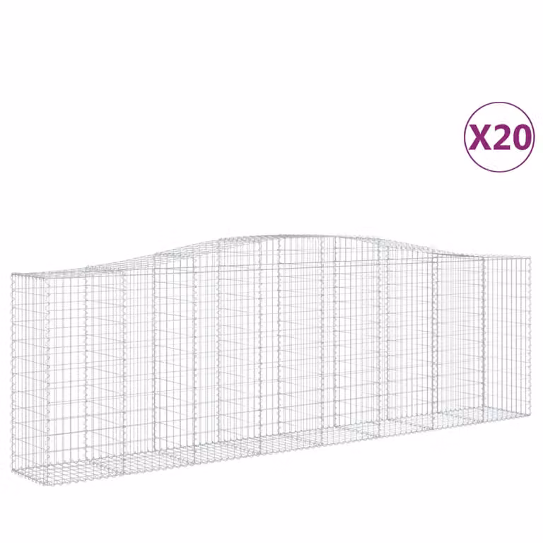 Set de 20 cestas de gaviones vidaXL en forma de arco de acero galvanizado color plata, An/P/Al: 400 x 50 x 120/140 cm