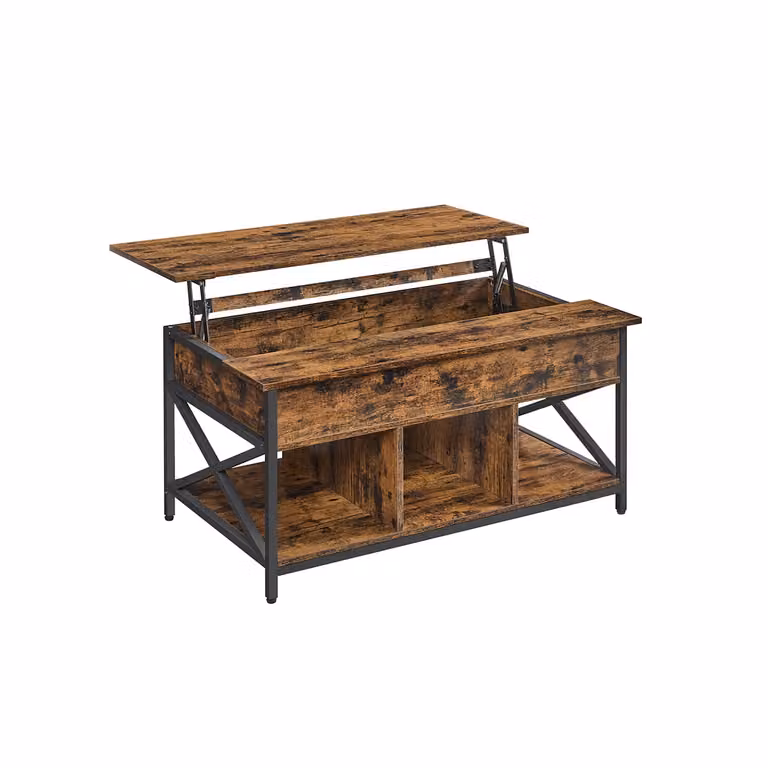 Mesa de centro VASAGLE con tablero elevable de estilo industrial en marrón y negro, An/P/Al: 100 x 60 x 48-62 cm