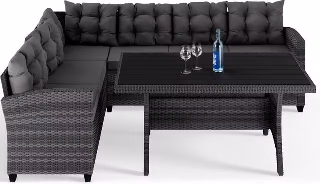 Conjunto de jardín Lisboa Casaria® con sofá esquinero gris antracita para 6 personas, estructura de acero y mesa de centro para exterior