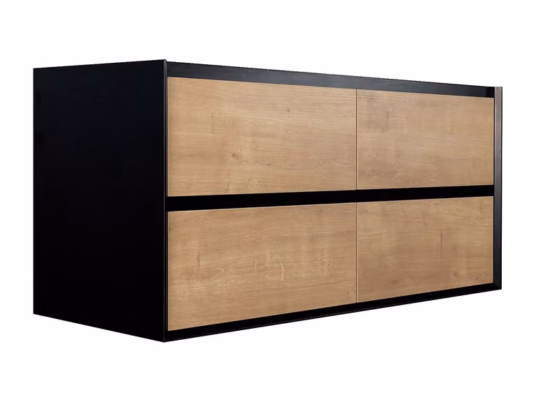 Mueble de baño suspendido LANNICK con puertas y cajones, estilo industrial, color blanco, negro y beige, An/P/Al: 120 x 45,6 x 55 cm