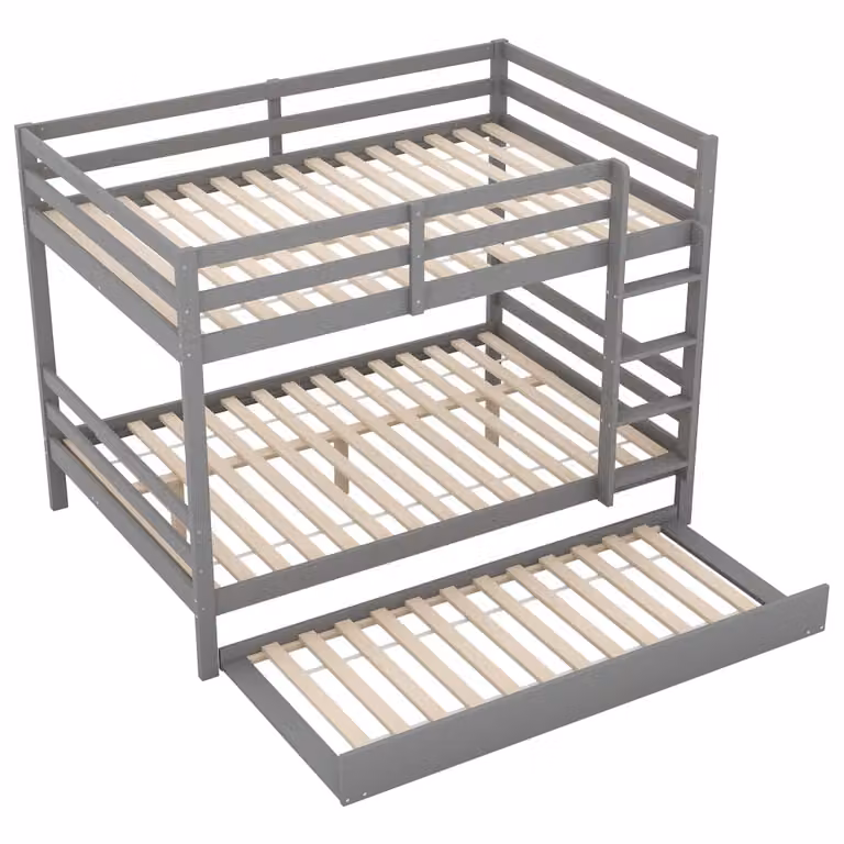 Litera de dos niveles OKWISH de pino y MDF en color gris para niños con cama nido An/P/Al: 200 x 140 x 150 cm