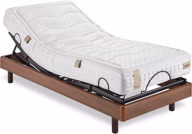 Conjunto de colchón de látex y base articulada motorizada Aran de Dunlopillo con mando inalámbrico en blanco y marrón