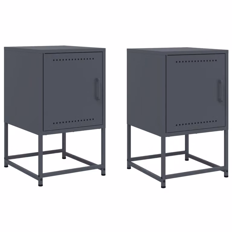 Set de 2 mesitas de noche vidaXL de metal estilo industrial en color gris antracita mate, An/P/Al: 36 x 39 x 60,5 cm