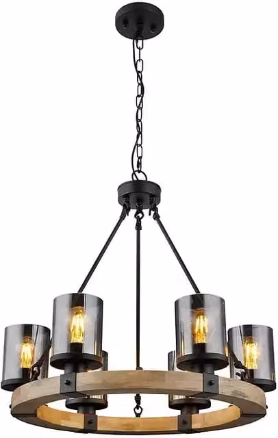 Lámpara colgante esférica Globo Lighting en color multicolor con materiales de vidrio, madera y metal, regulable, compatible con casquillo E27, Diámetro: 59 cm, Altura: 98 cm