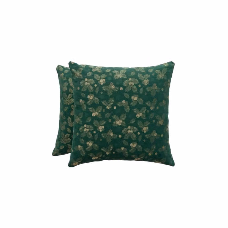 Lote de 2 fundas de cojín navideñas Gamusi en jacquard de algodón y poliéster, color verde, 45 x 45 cm