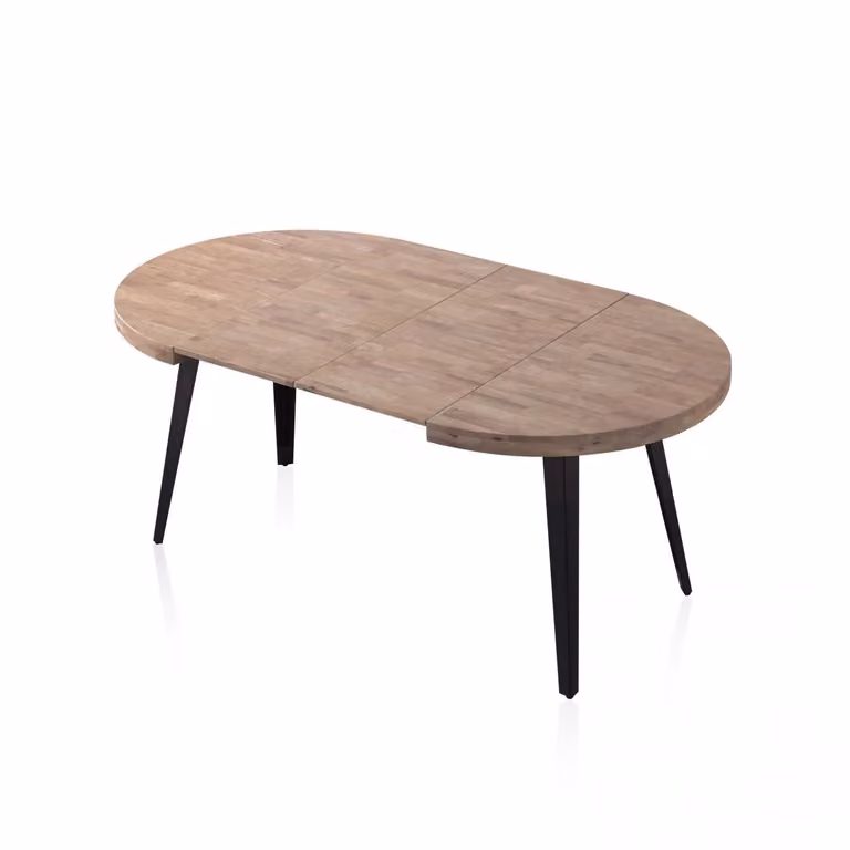Mesa de comedor redonda extensible Berg de DUEHOME en roble y negro, An/P/Al: 100 x 100 x 78 cm (extensible a 180 x 100 cm)