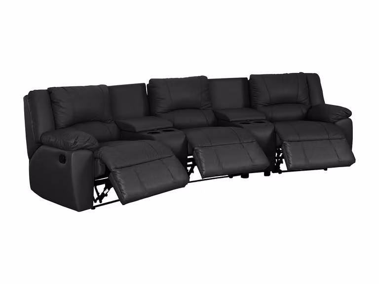 Sofá relax de 3 plazas AROMA en piel color negro con portavasos y reclinación manual por asiento