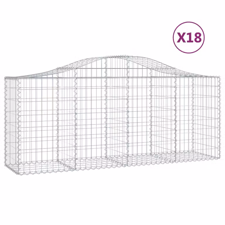 Set de 18 cestas de gaviones con forma de arco vidaXL de acero galvanizado en color gris, An/P/Al: 200 x 50 x 80/100 cm