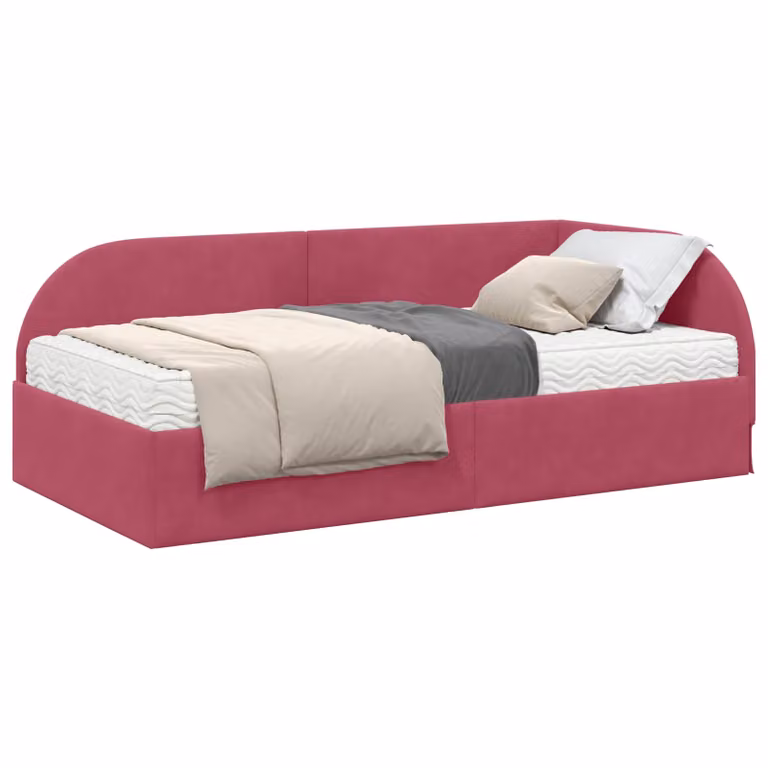 vidaXL Estructura de Cama de Esquina con 2 Colchones de Espuma en Terciopelo Rojo, 90x200 cm