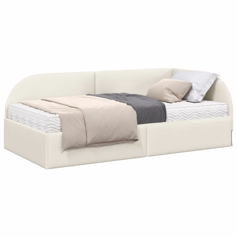 Estructura de cama de esquina con colchón de 2 unidades vidaXL en color beige con acabado de terciopelo, An/P/Al: 100 x 200 x 72 cm