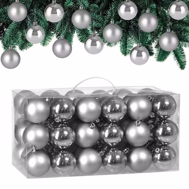 Set de 54 bolas de Navidad redondas de Casaria en color plateado para tu árbol