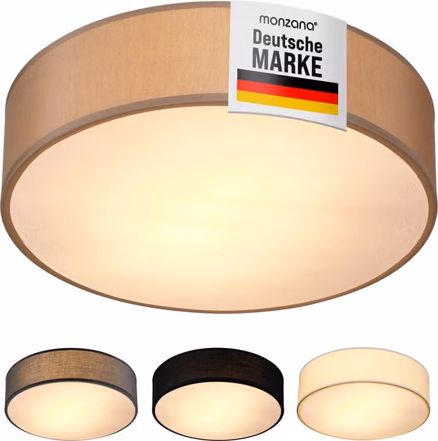 Lámpara de techo moderna Monzana en color beige y dorado con acabado de tela y metal, forma redonda, Diámetro: 30 cm