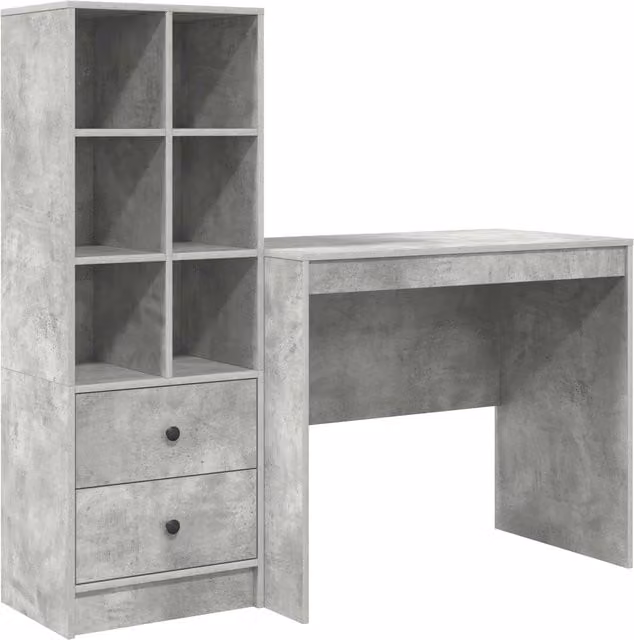 Set de 2 escritorios modernos SYFAX con estante y cajón en color gris mate, fabricados en MDF laminado, An/P/Al: 135,5 x 50 x 76,7 cm