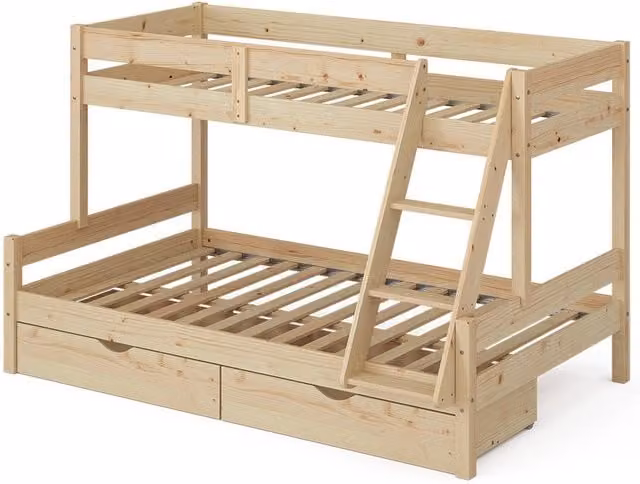 Litera Vitalispa Everest de madera de pino natural con cajones para niños, An/P/Al: 120 x 200 x 207,6 cm