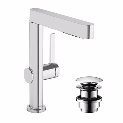 Grifo monomando para lavabo Hansgrohe Finoris con ducha extraíble y vaciador Push-Open, color cromo