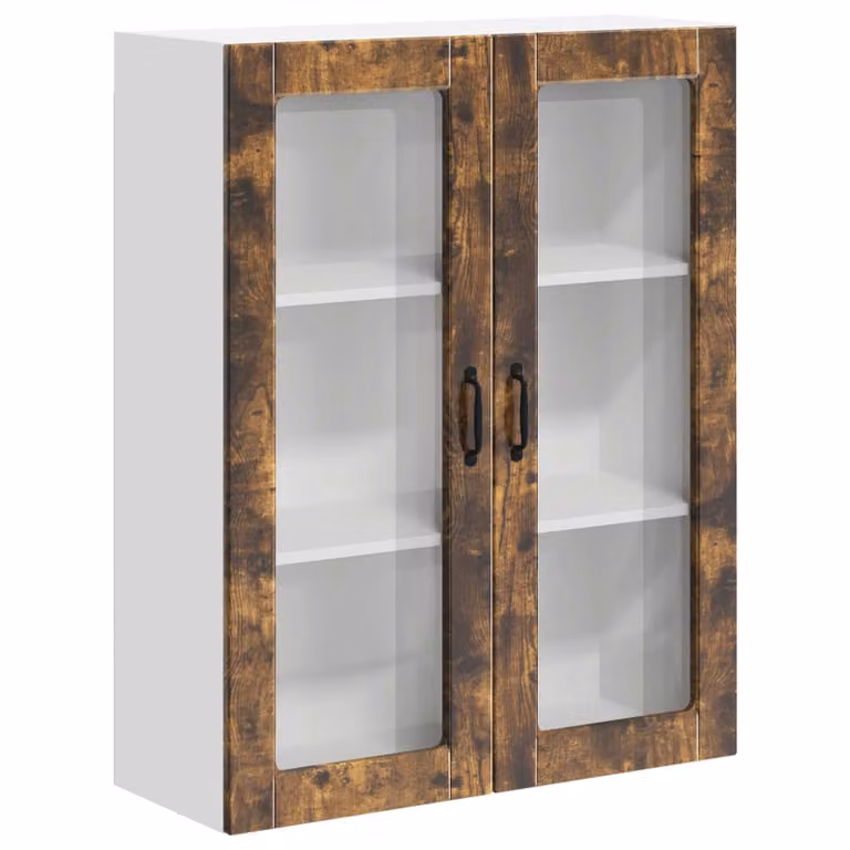 Armario de pared moderno LUCCA de vidaXL con puertas de vidrio y acabado en roble ahumado marrón para cocina