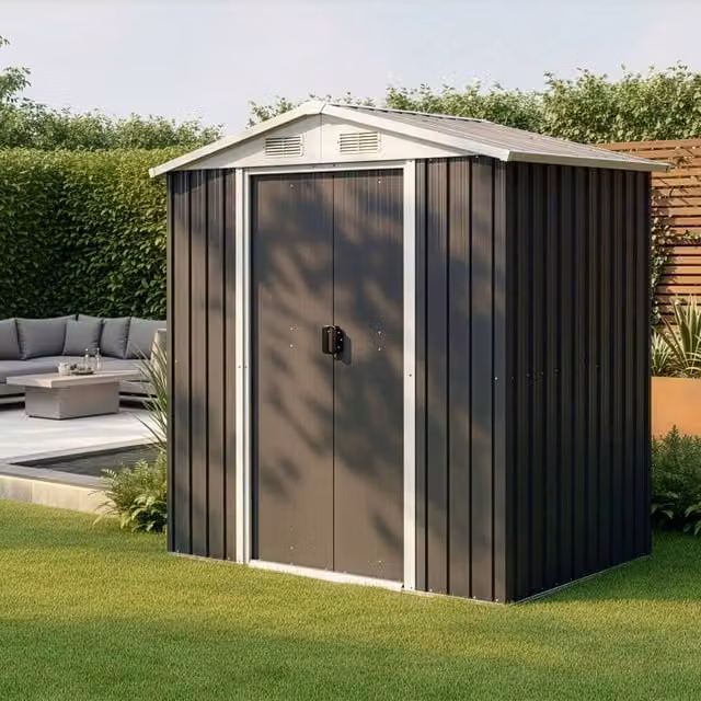 Cobertizo para herramientas Home Deluxe BOHIO L de acero galvanizado color antracita An/P: 204 x 186 cm
