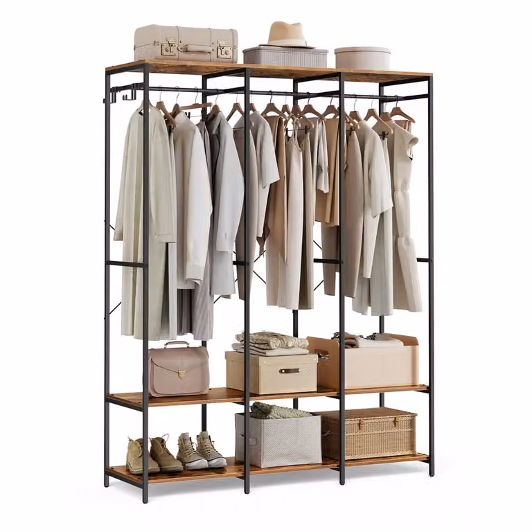Armario de ropa portátil SONGMICS con estantes internos y barra de colgar, marrón y negro, An/P/Al: 141 x 40 x 180 cm