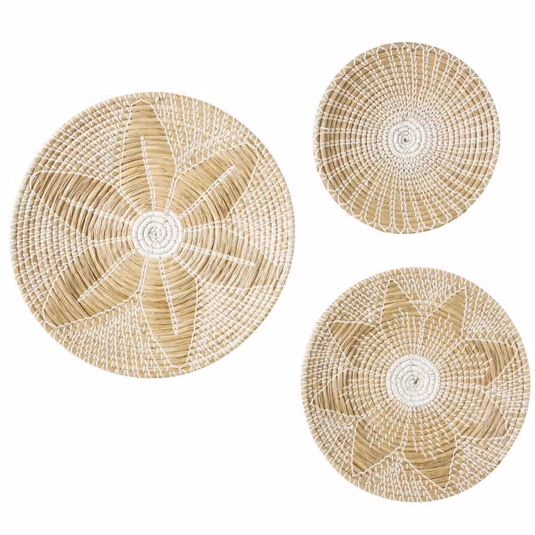 Set de 3 decoraciones de pared de hierba marina Maisons du Monde en ratán color beige y arena de diseño moderno y redondo para tu hogar