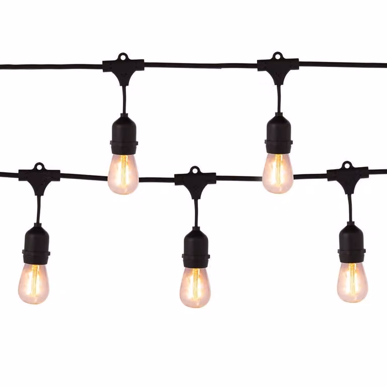 Guirnalda de jardín LED LDK GARDEN con luz blanca cálida, color negro y transparente, de 7 metros, con bombillas E27 incluidas y protección IP44