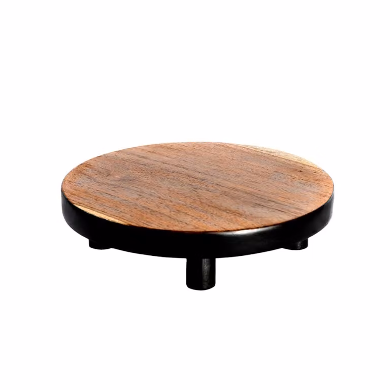 Soporte cuadrado para tartas de madera de teca Bazar Bizar en marrón y negro An/An/Al: 17 x 17 x 5 cm