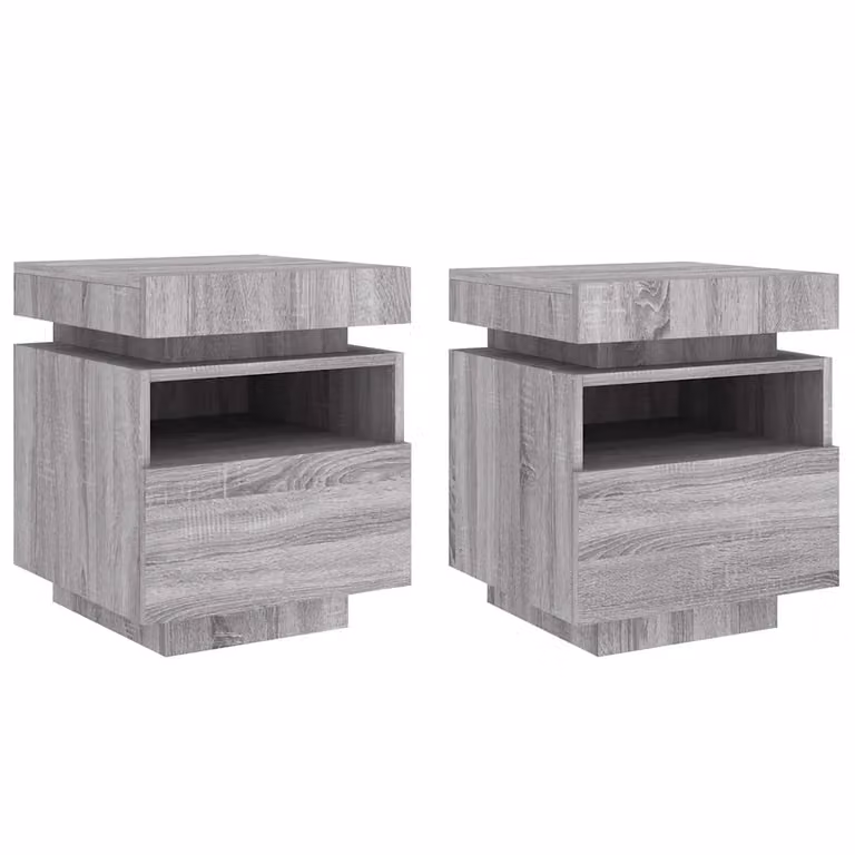 Set de 2 mesitas de noche vidaXL con luces LED integradas en color gris Sonoma, An/P/Al: 40 x 39 x 48,5 cm