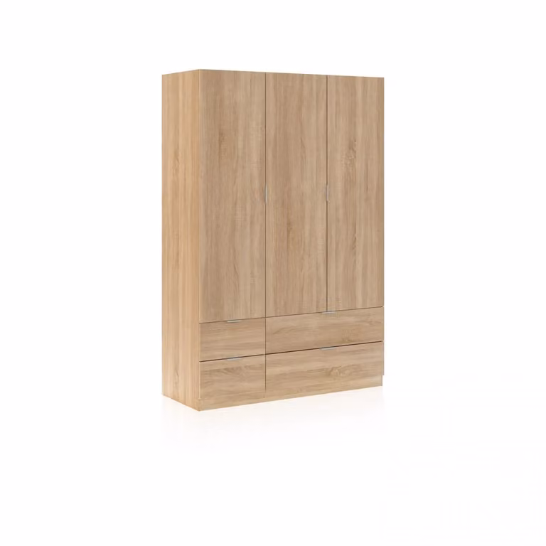 Armario de 3 puertas y 4 cajones Magan de DUEHOME en roble y blanco An/P/Al: 135 x 52 x 200 cm