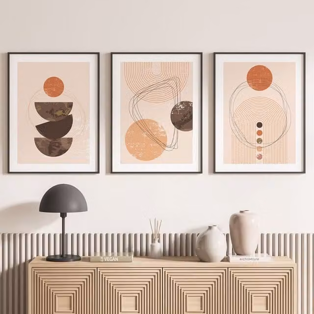 Lote de 3 pósteres decorativos Lumalea estilo boho con diseño abstracto y urbano en color negro, An/P: 40 x 50 cm