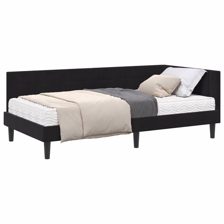 vidaXL Estructura de Cama de Esquina con 2 Colchones de Espuma en Terciopelo Negro, An/P: 90 x 190 cm