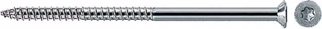 Pack de 200 tornillos de seguridad Fischer para madera, cabeza avellanada, acero galvanizado, color plata, Diámetro: 7 mm, Longitud: 107 mm