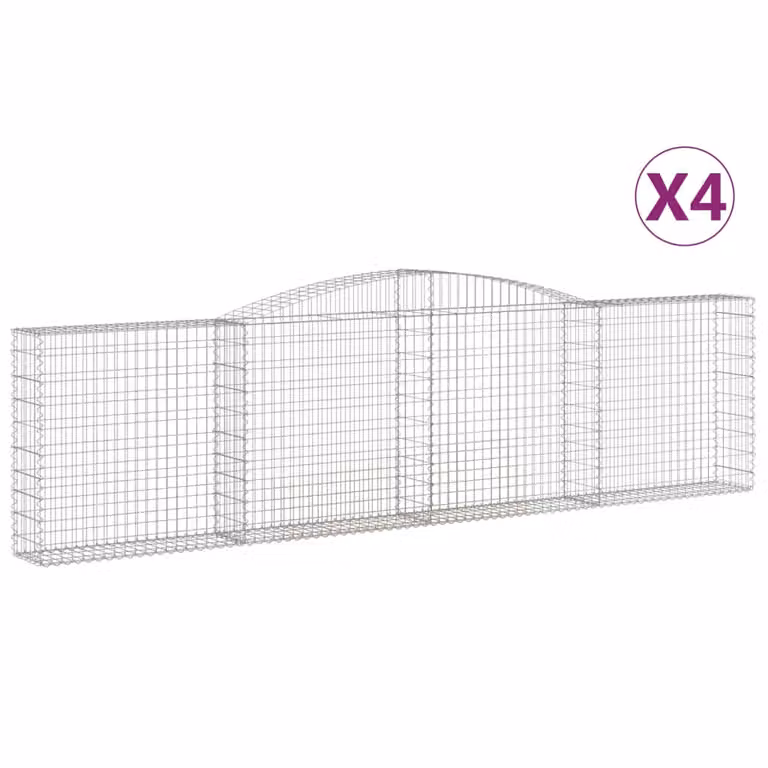 Set de 4 cestas de gaviones vidaXL en forma de arco de acero galvanizado color plata, An/P/Al: 400 x 30 x 100/120 cm